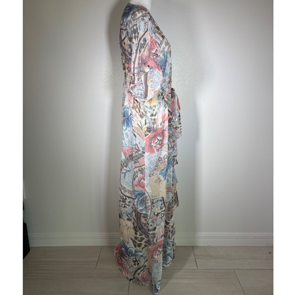 Sheer Floral Leopard Sequin Maxi Swim Cover Up Kimono Lightweight XL New Venus - Picture 2 of 8